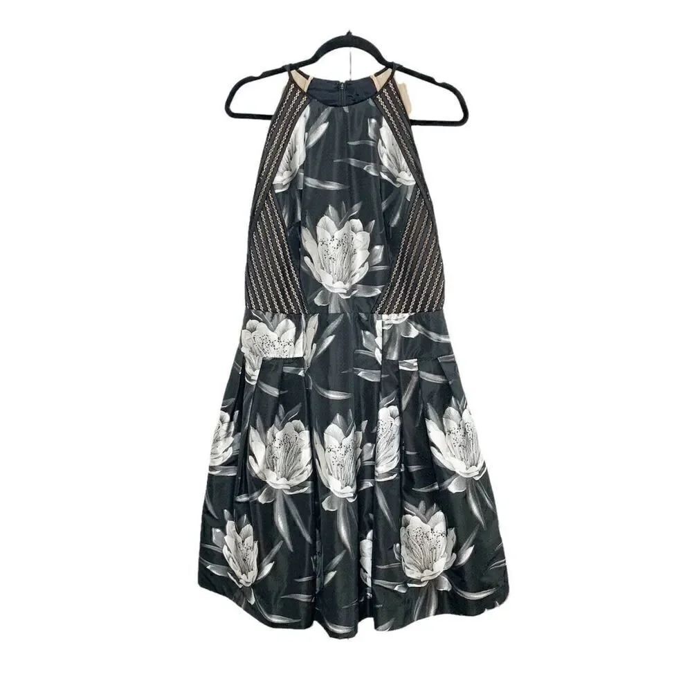 Carmen Marc Valvo Collection Black Flower High Neck Dress Style 11655 Size 14